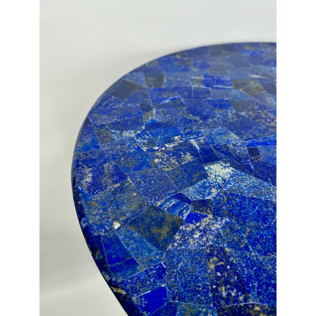 Round Pedestal Lapis Lazuli & Gold Café Table For Sale - Image 4 of 9