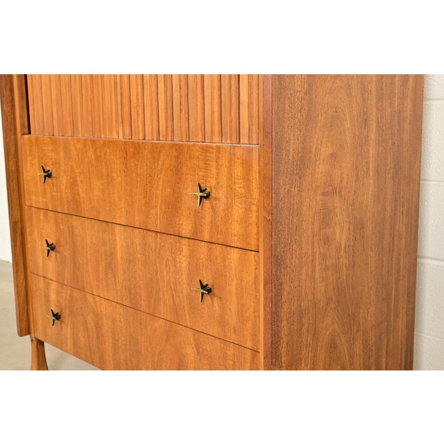 John Widdicomb Mid-Century Modern Sculpted Walnut Tambour Door Gentleman's Chest, 1960s For Sale - Image 10 of 14