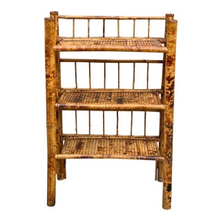 Vintage Boho Tortoise Shell Rattan Folding Bookshelf Etagere For Sale
