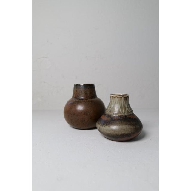 Brown Swedish Ceramic Vases by Carl Harry Stålhane for Rörstrand, 1950, Set of 2 For Sale - Image 8 of 15