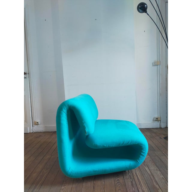 Textile Blue Armchair by Henri Etienne Martin, 1960s For Sale - Image 7 of 10