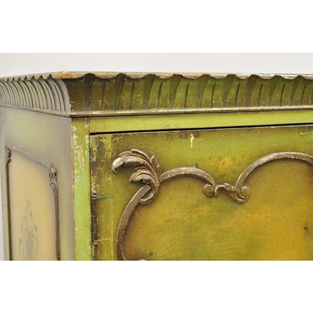Antique French Renaissance Green Distress Painted Radio Cabinet Bar Cupboard For Sale - Image 14 of 14