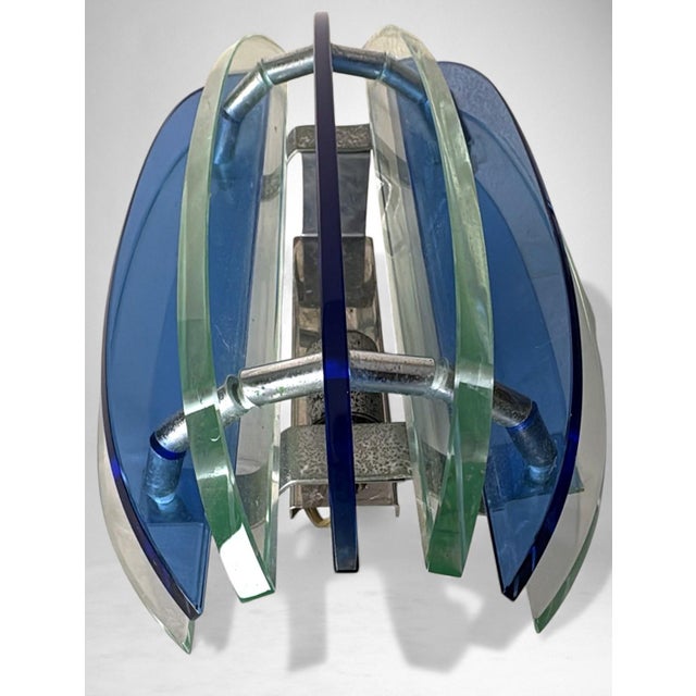 Metal Late 20th Century Veca for Fontana Arte Pair of Italian Wall Sconces Steel and Seven Crystal For Sale - Image 7 of 18