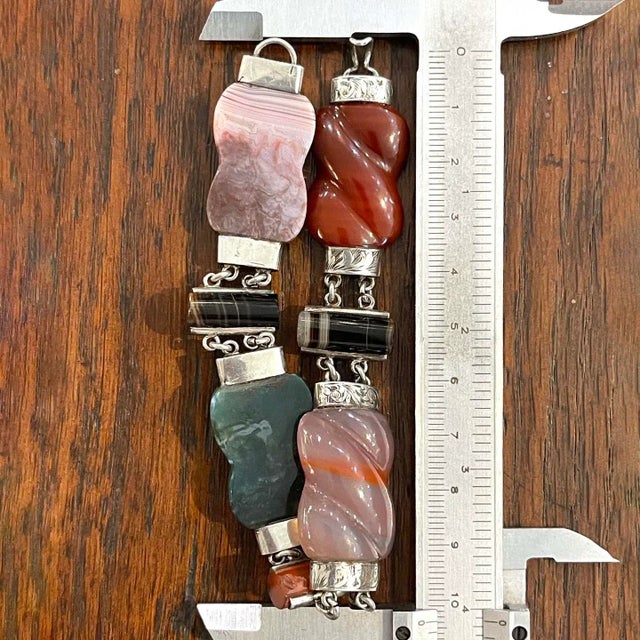 Orange Circa 1880 Scottish Agate Silver Link Bracelet Heart Lock For Sale - Image 8 of 11