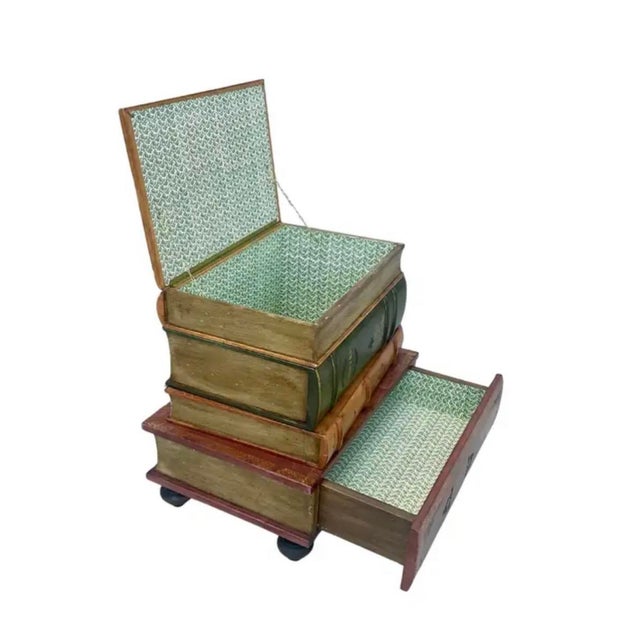 Italian Edwardian Faux Stacked Books Side Table, Wood, Italy For Sale - Image 3 of 8