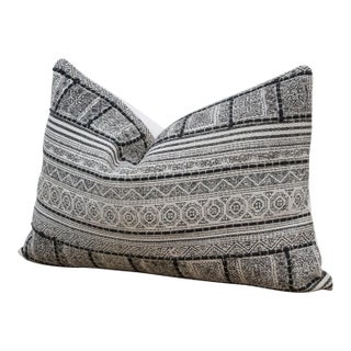 Diamond Gray Indian Dhurrie Block Print Pillow For Sale