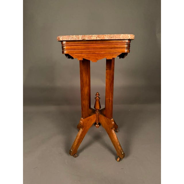 Victorian American Eastlake Victorian Walnut Marble Top Tea Table With Original Finish, Circa 1880 For Sale - Image 3 of 17