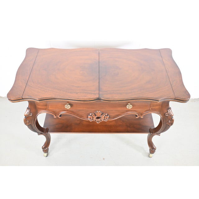 Wood Karges Furniture Louis XV French Provincial Flip Top Walnut Server For Sale - Image 7 of 13