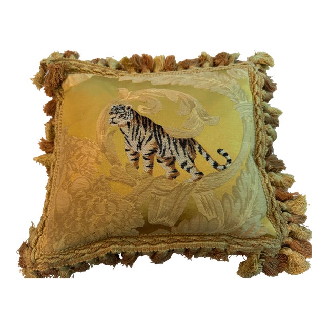 Fortuny Silk Pillow With Embroidered Tiger For Sale