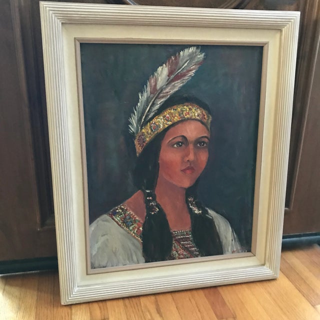 1940s Mid Century Portrait of Native American Maiden For Sale - Image 5 of 9