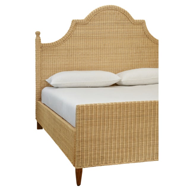 Matthew Izzo Home Chamberlain King Arched Headboard, Side Rails, and Footboard in Rattan With Wood Feet For Sale In New York - Image 6 of 8