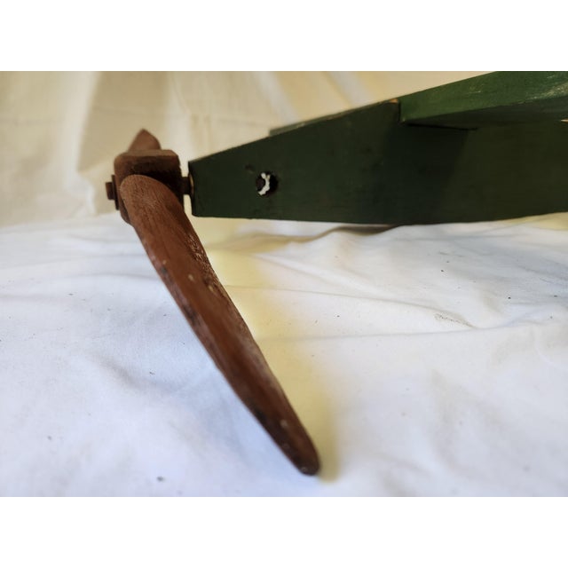 Green Vintage 1940's Wooden Handmade Folk Art Aviation Airplane Weathervane For Sale - Image 8 of 11