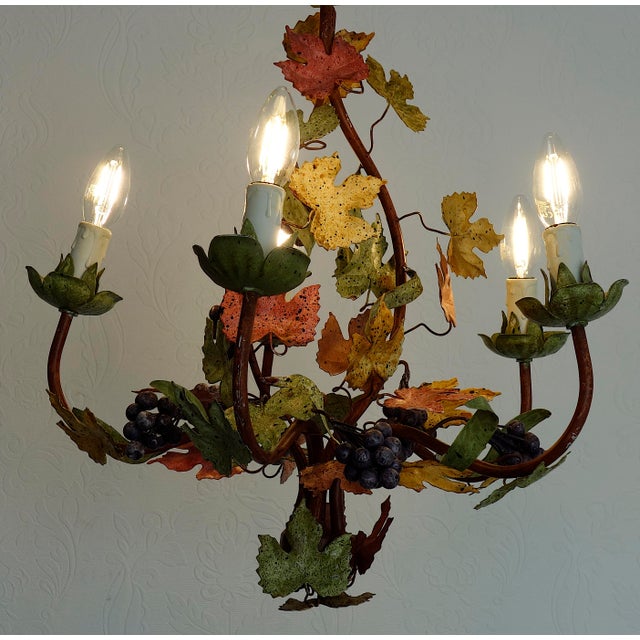 Italian Metal Grapes and Leaves Five-Light Chandelier, 1950s For Sale - Image 10 of 14