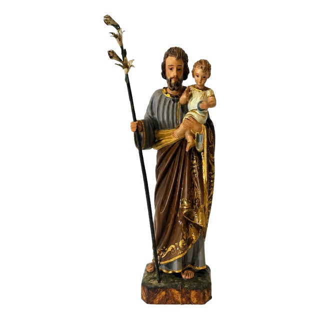 Sacred Art Saint Joseph with Child Figurine, 1800s For Sale
