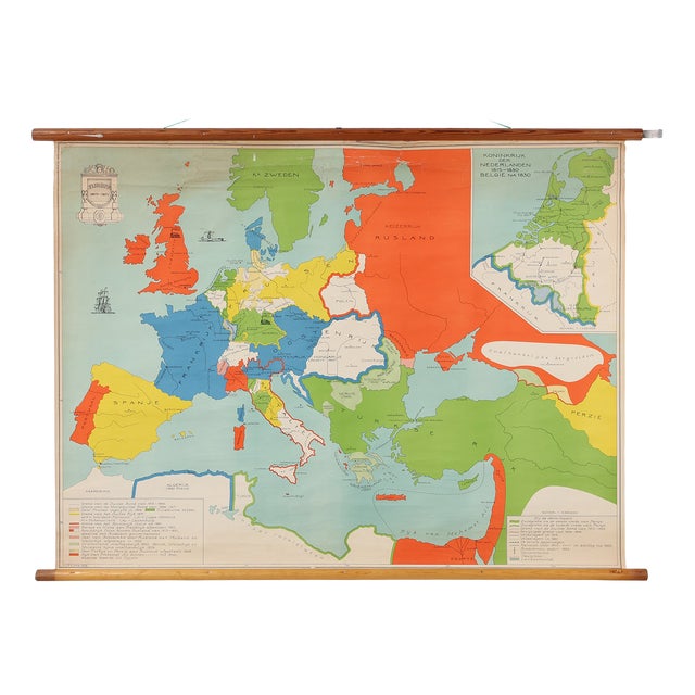 Vintage School Wall Map of Europe 1815-1871, Belgium, 1950s For Sale