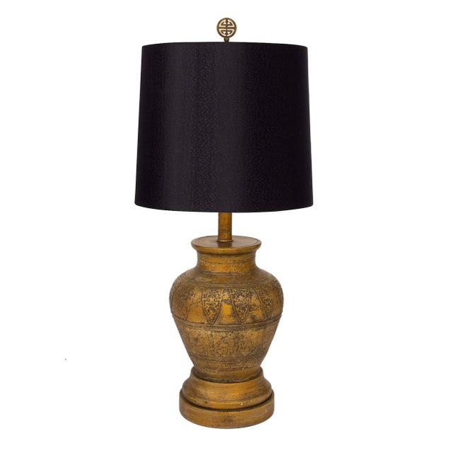 Golden Textured Ceramic Table Lamp. The quality on this piece is excellent. Fantastic original brass finial. UL listed...