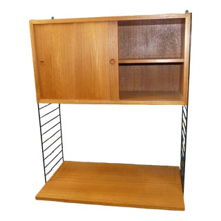 Mid-Century Modern Teak String Shelving Unit with Wall Cabinet, Desk Shelf and Black Ladders by Kajsa & Nils Nisse Strinning for String, Sweden, 1960s For Sale