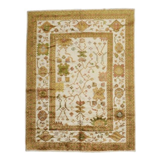 Vintage Inspired Angora Wool Ivory Oushak Rug For Sale