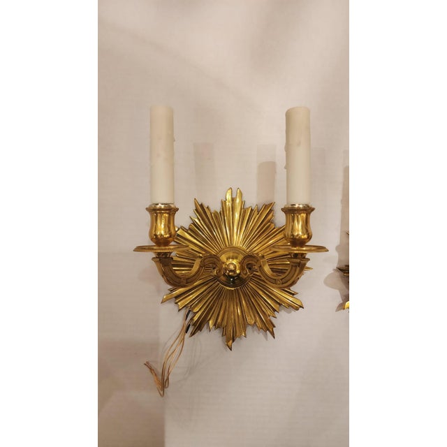 Pair of Mid 20th Century Art Deco Style Sunburst Brass Sconces For Sale In Dallas - Image 6 of 7