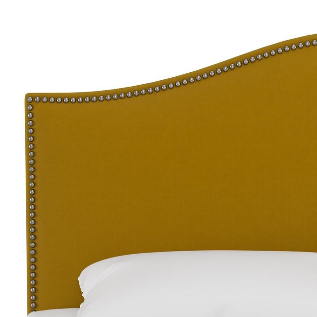 Full Camelback Bed in Monaco Citronella with Silver Nails For Sale - Image 4 of 6