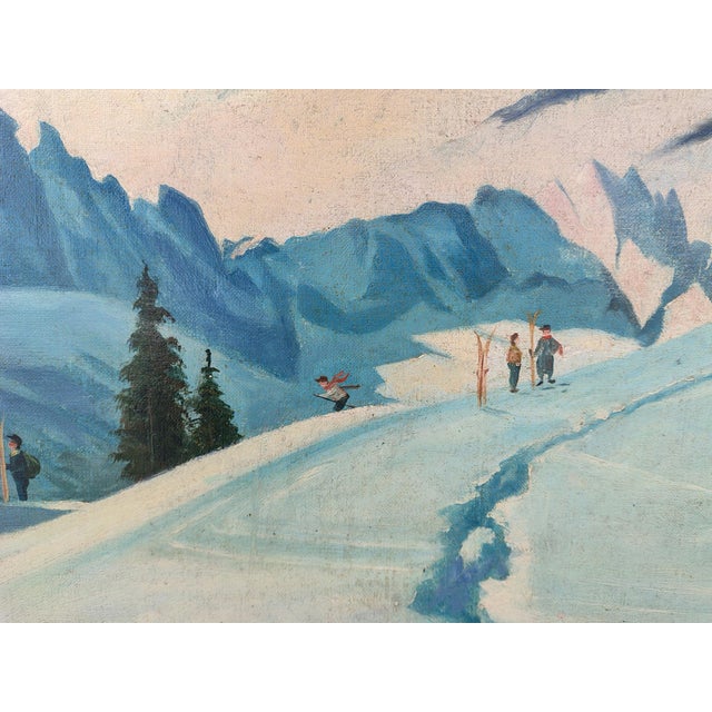 Adalbert Von Wex, Skiers in Garmisch, Early 20th Century, Oil on Canvas For Sale - Image 7 of 14