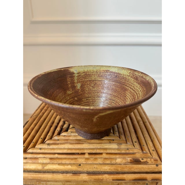 Vintage 1970’s Signed Brown Terracotta Bowl in Bronze & Pale Green Shades For Sale In Los Angeles - Image 6 of 17