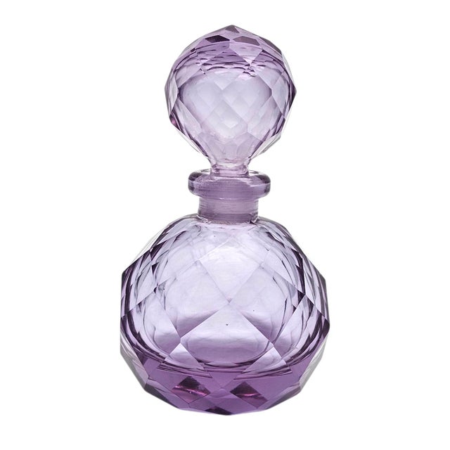 Mid 20th Century Japanese Irice Cut Glass Perfume Bottle, Purple Alexandrite Tone, 4.75" For Sale - Image 5 of 13