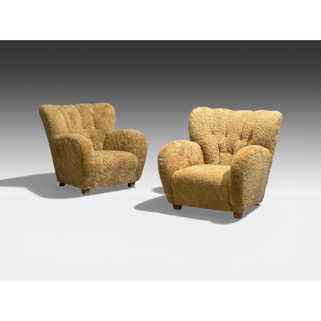 Mid-Century Modern Finnish Modern, Organic Lounge Chairs, Shearling, Wood, Finland, 1940s For Sale - Image 3 of 11
