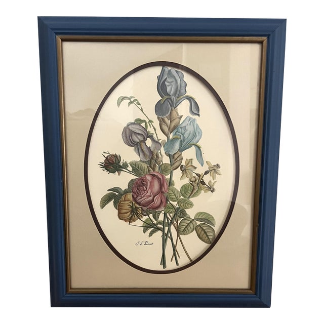 Vintage Classic Floral Print by JL Prevost Pastel Colors Roses, Lilly and Foliage For Sale