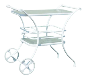 Early 21st Century White Aluminum & Glass Patio Serving Bar Cart