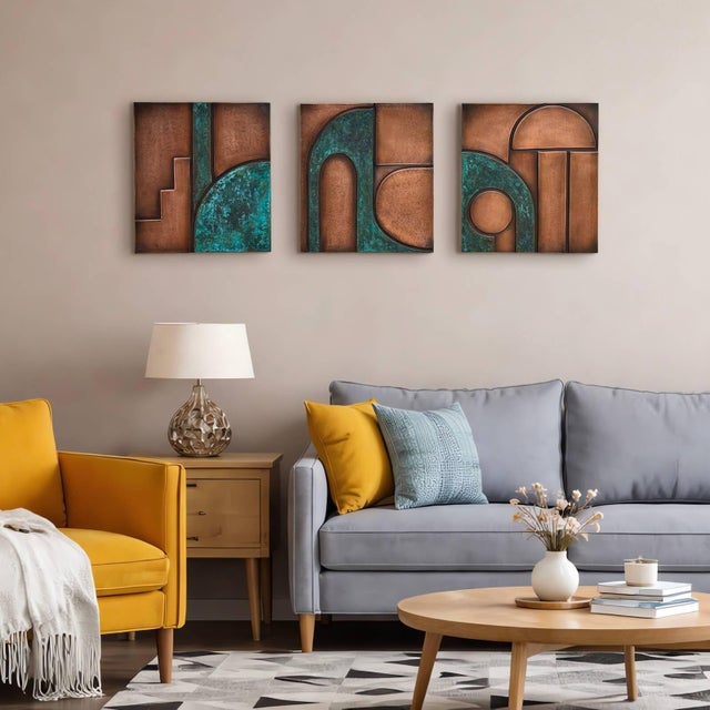 Contemporary Abstract Geometric Metal Triptych Wall Sculpture "Intervals" by Jeremy Maronpot For Sale - Image 3 of 18