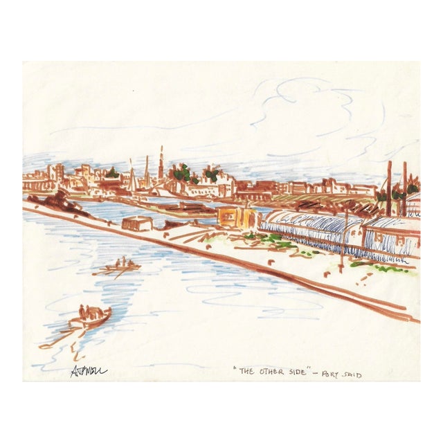 Ivy Attwell Port Said Egypt Landscape Drawing For Sale