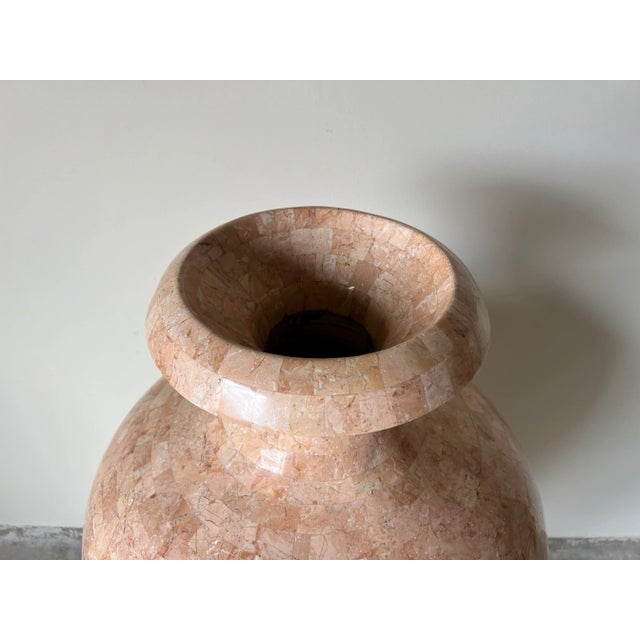 1980s Overscale Maitland Smith - Style Tessellated Stone and Brass Inlaid Floor Vase/ Sold For Sale - Image 5 of 13
