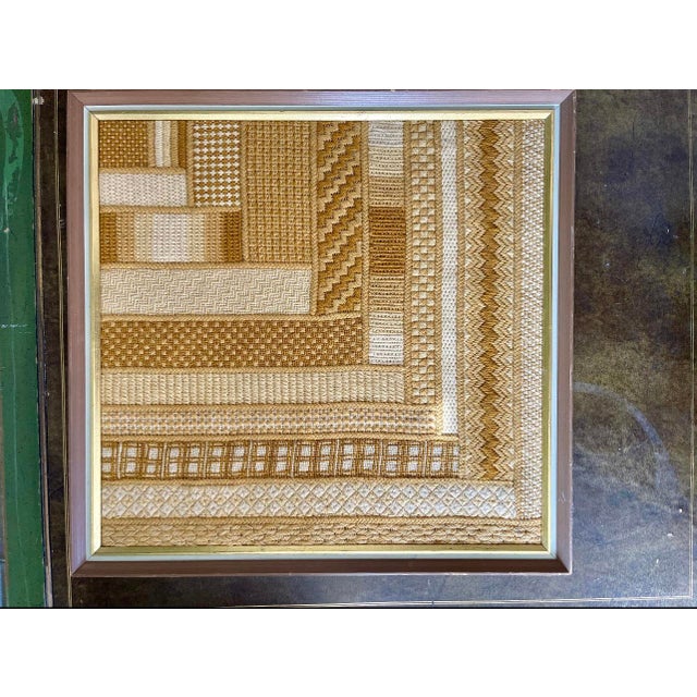 1970s Yellow Yarn Crewel in Patchwork Design For Sale In Chicago - Image 6 of 7