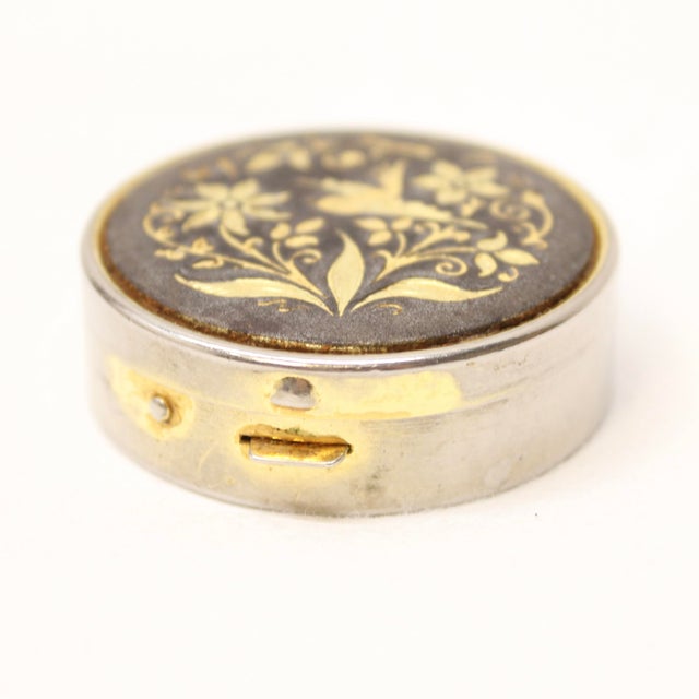 Vintage Spanish Damascene Pill Box. Handcrafted in the historic metalworking center of Toledo, Spain, this piece showcases...