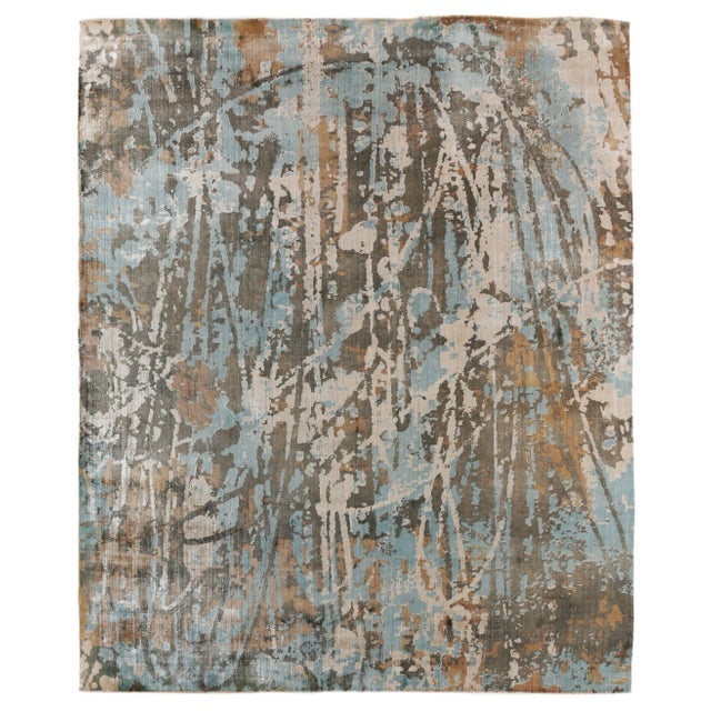 Wood Bridgewater Handloom Bamboo Silk Blue/Brown Multi Rug - 10'x14' For Sale - Image 7 of 7