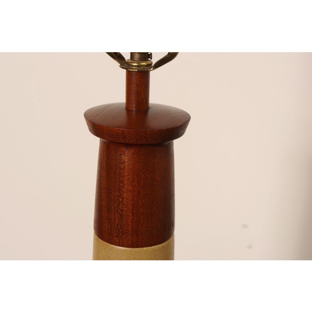 Vintage Gordon and Jane Martz Ochre Stoneware and Walnut Table Lamp With Finial For Sale - Image 10 of 14
