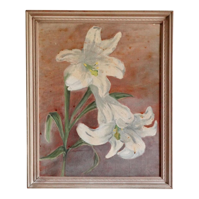 Original Mid Century Still Life Painting With Lillies / Organic Modern For Sale