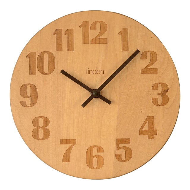 Vintage 1970s Danish Modern Linden Round Wooden Clock For Sale