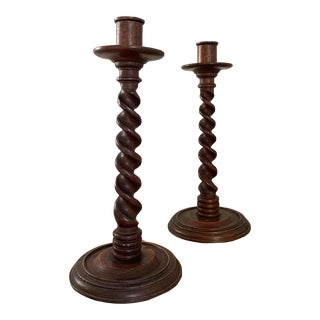 Antique Late 19th Century English Barley Twist Candle Sticks - a Pair For Sale