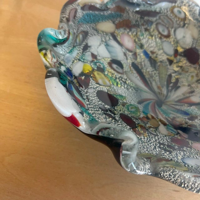 1950s Vintage 1960s Murano Style Tutti Frutti Bowl Black/Multicolored Silver Flakes For Sale - Image 5 of 8