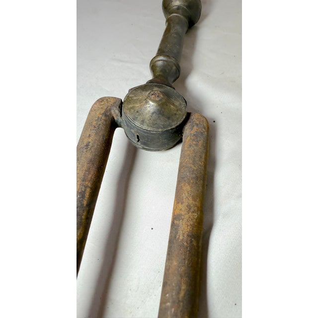 Antique 18th Century Wrought Iron Turned Brass English Fireplace Tongs Tool 23 For Sale In New York - Image 6 of 11