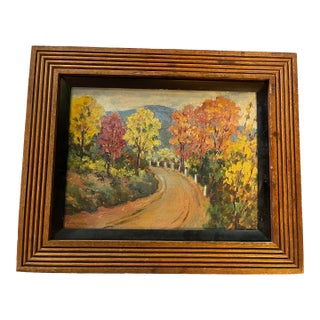Vintage Signed Acrylic on Board Painting of a Country Road in Autumn in the Hudson Valley For Sale
