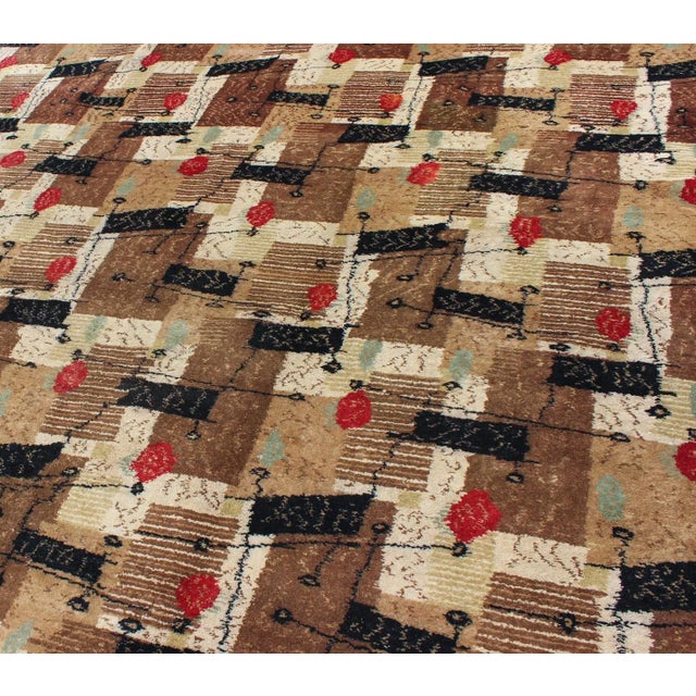 Textile Mid 20th Century Mid-Century Modern Rug With Jagged Stripes and Block Design in Brown and Red For Sale - Image 7 of 12