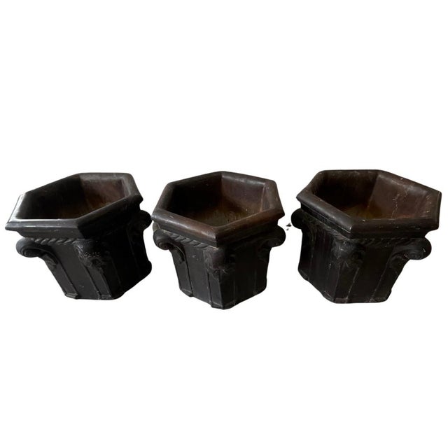 1970s Cast Stone Vintage Planters - Set of 3 For Sale - Image 9 of 12