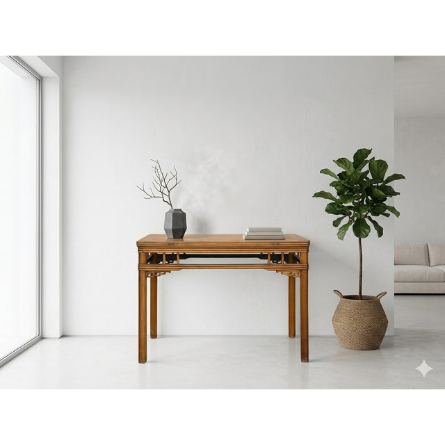 Vintage Honey Wood Tone Ming Style Round Legs Console Altar Table For Sale In San Francisco - Image 6 of 10
