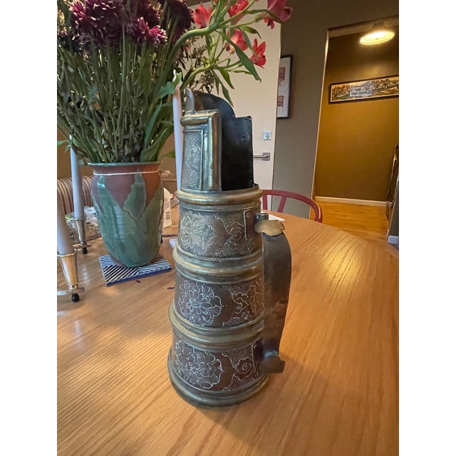 Asian Antique Antique Copper & Brass Handmade 19th Century Urn With Swivel Handle - Marked China on Bottom For Sale - Image 3 of 6