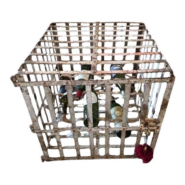 French Vineyard Industrial Painted Metal Antique Wine Rack Bottle Cage For Sale