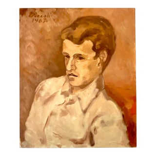 Vintage 1962 Italian Expressionist Signed Male Portrait Oil Painting For Sale