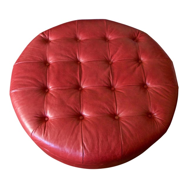 Red Tufted Round Leather Ottoman Chairish